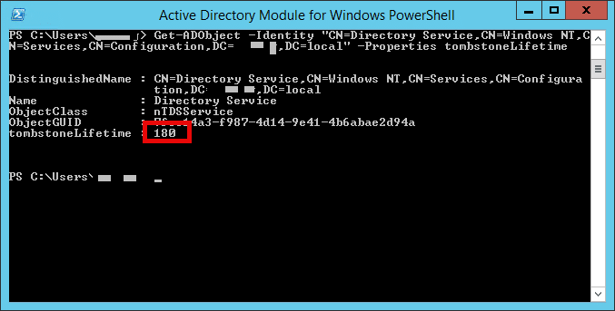 Get-ADObject example to show tombstone lifetime